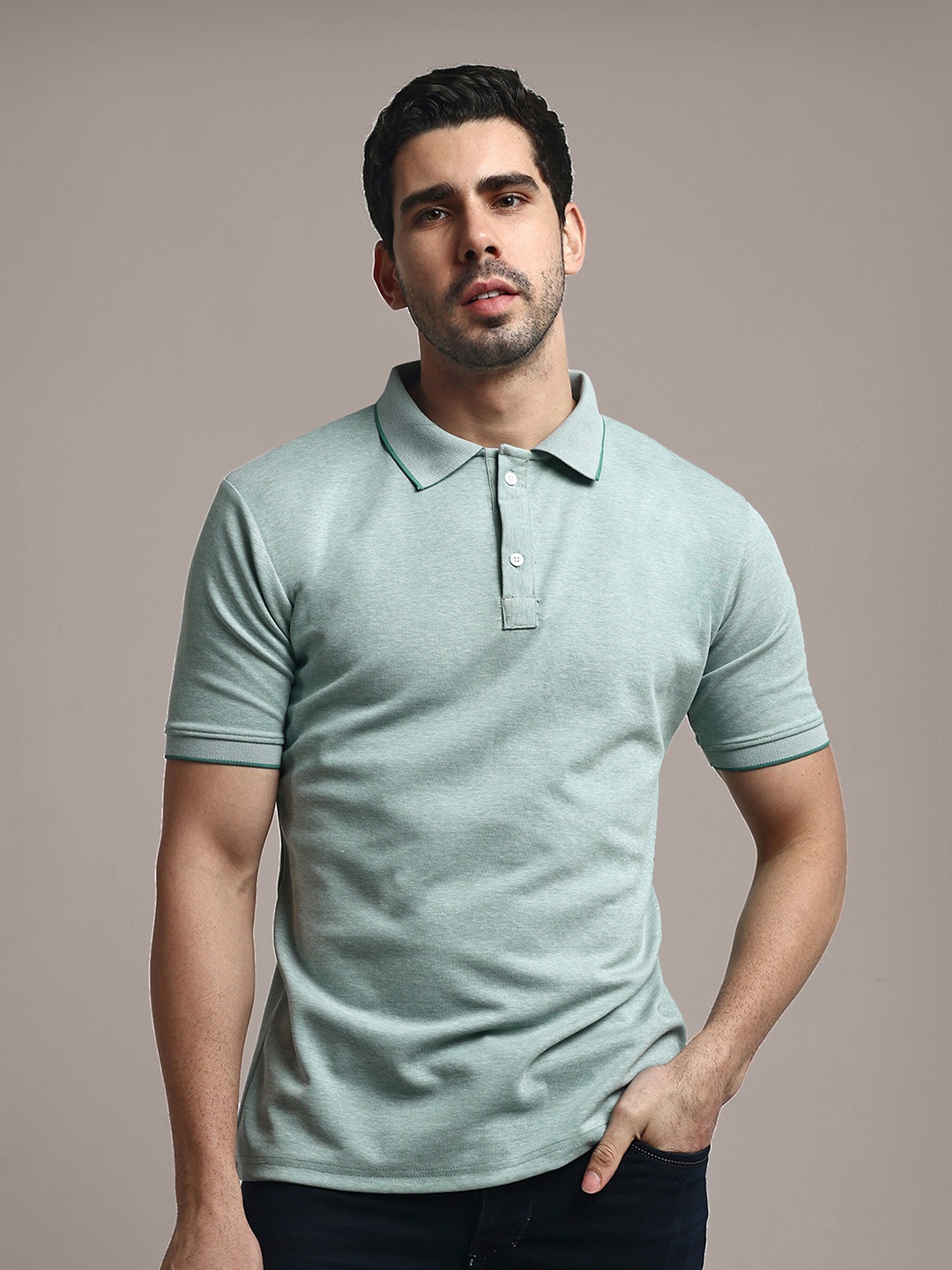 

GRECIILOOKS Polo Collar Three-Quarter Sleeves Cotton Casual T shirt, Green