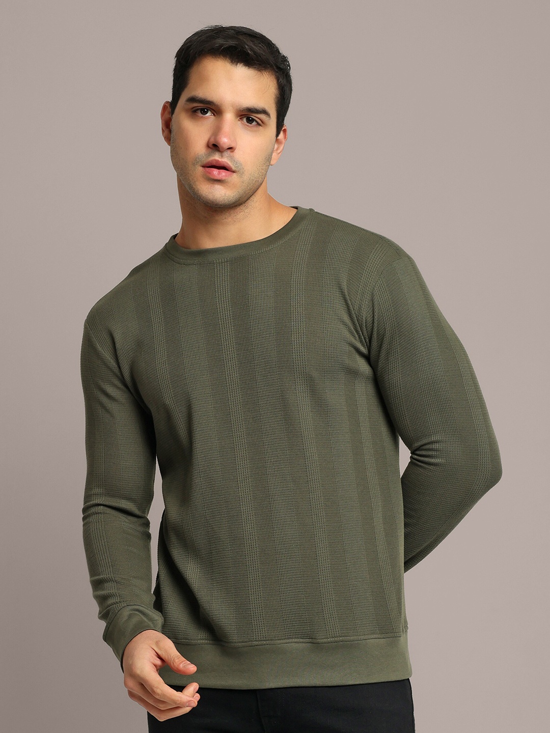 

GRECIILOOKS Long Sleeves Round Neck Cotton Casual T-shirt, Green
