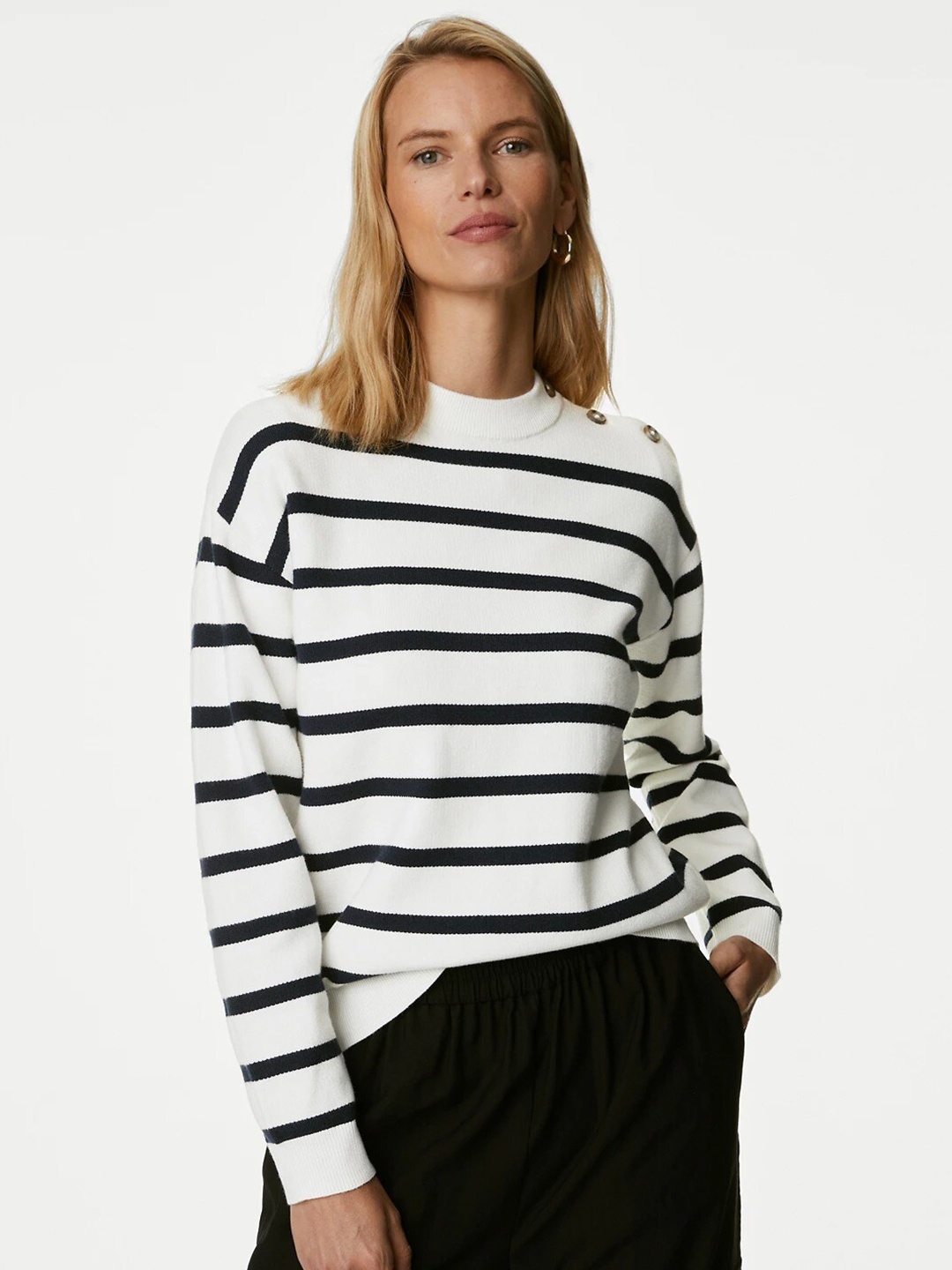 

Marks & Spencer Striped Crew Neck Pullover Sweater, White