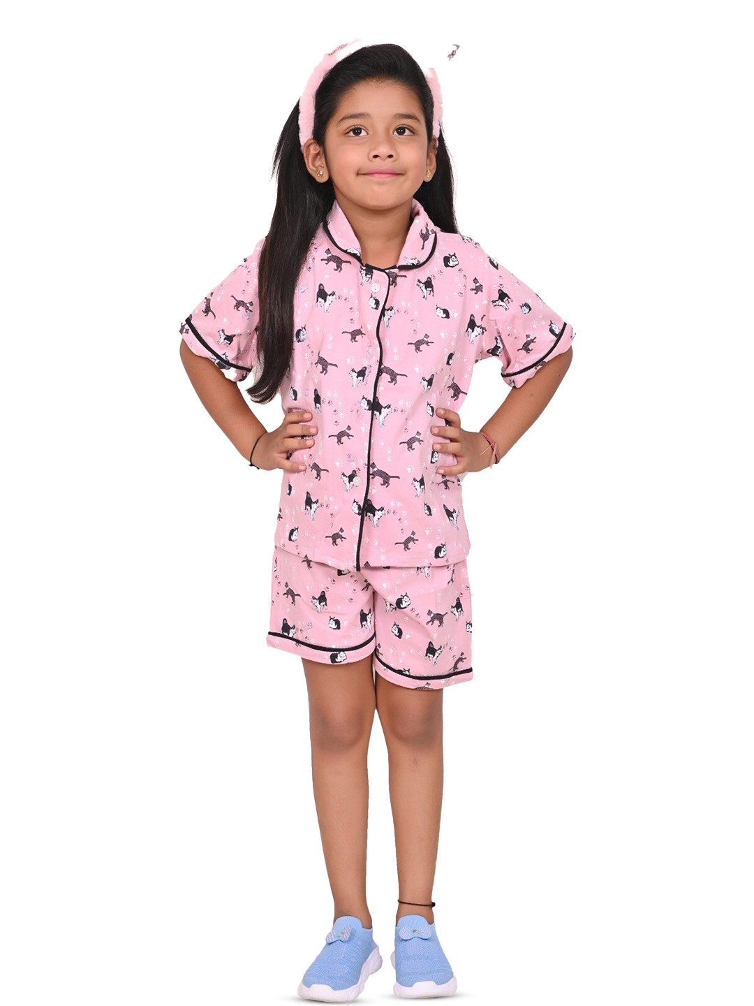 

BAESD Girls Conversational Printed Night suit, Pink