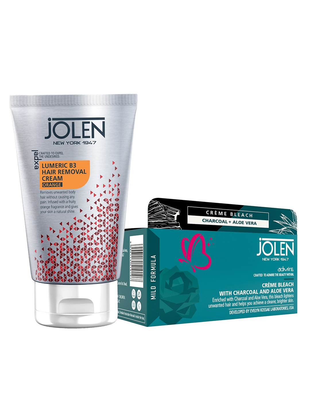 

Jolen New York Set Of Orange B3 Hair Removal Cream & Cream Bleach With Charcoal -50g + 40g, Red