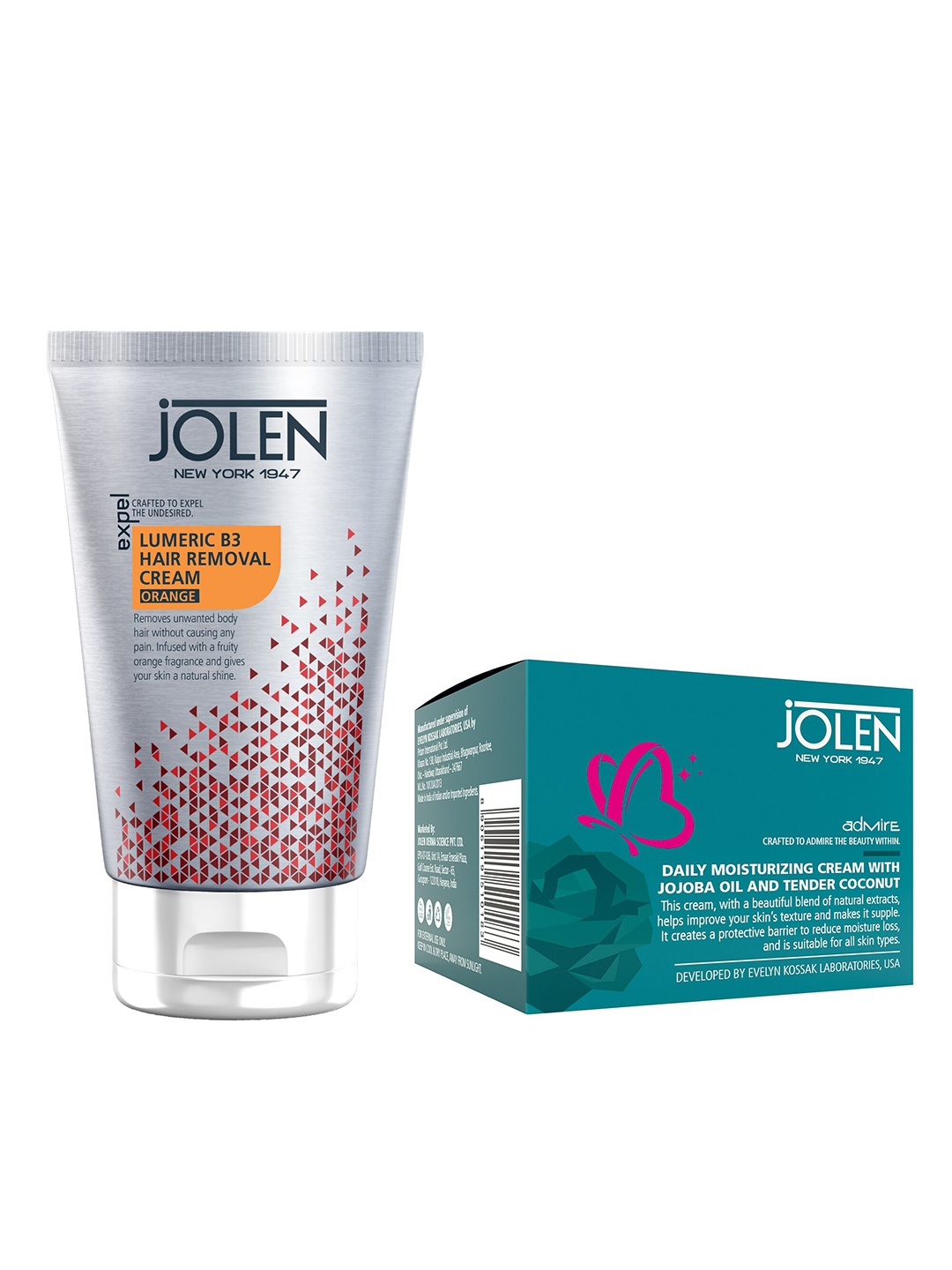 

Jolen New York 2 Pcs Hair Removal Cream & Moisturizing Cream- 50 gm each, Red