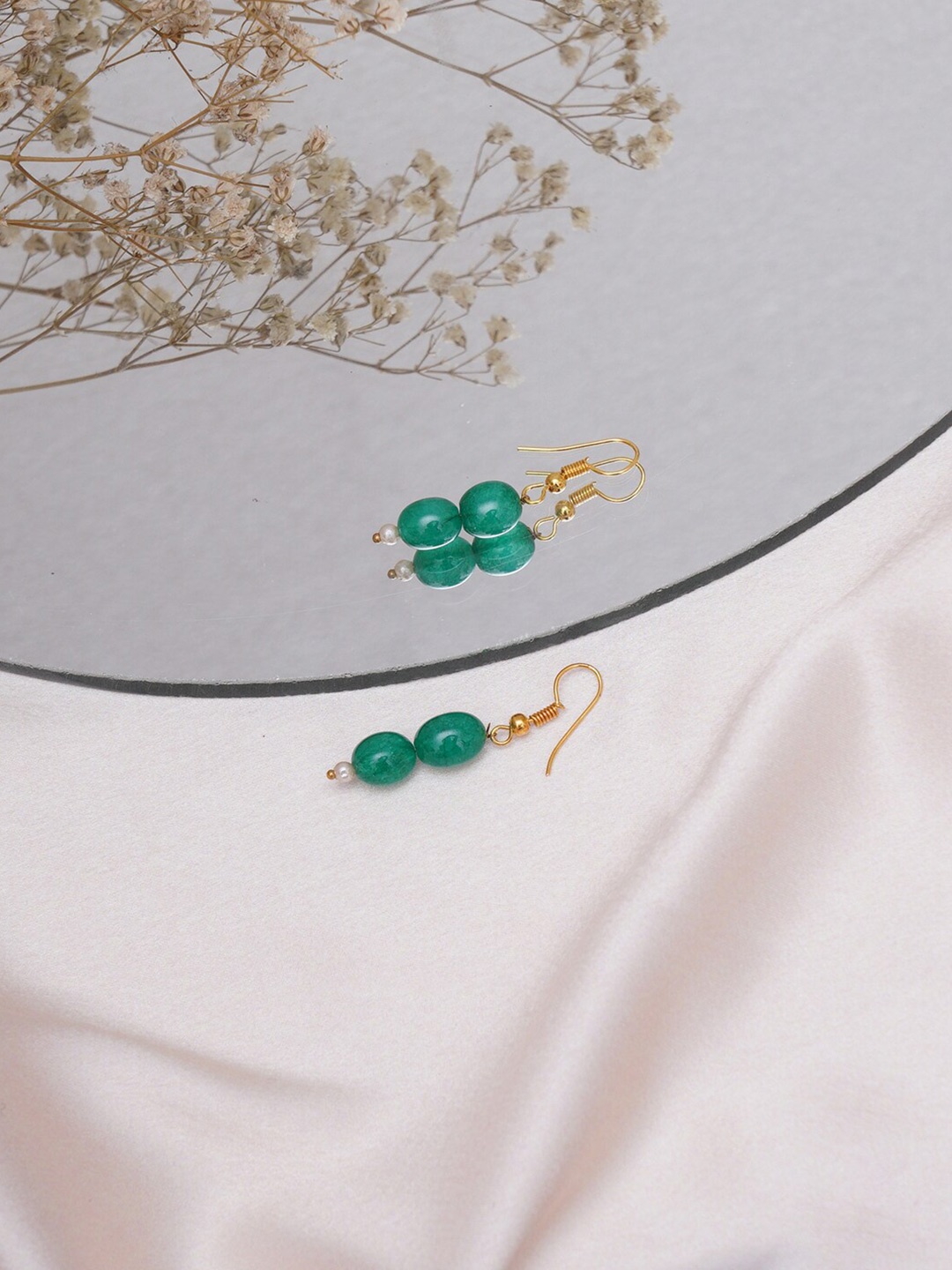 

Ruby Raang Gold-Plated Classic Drop Earrings, Green