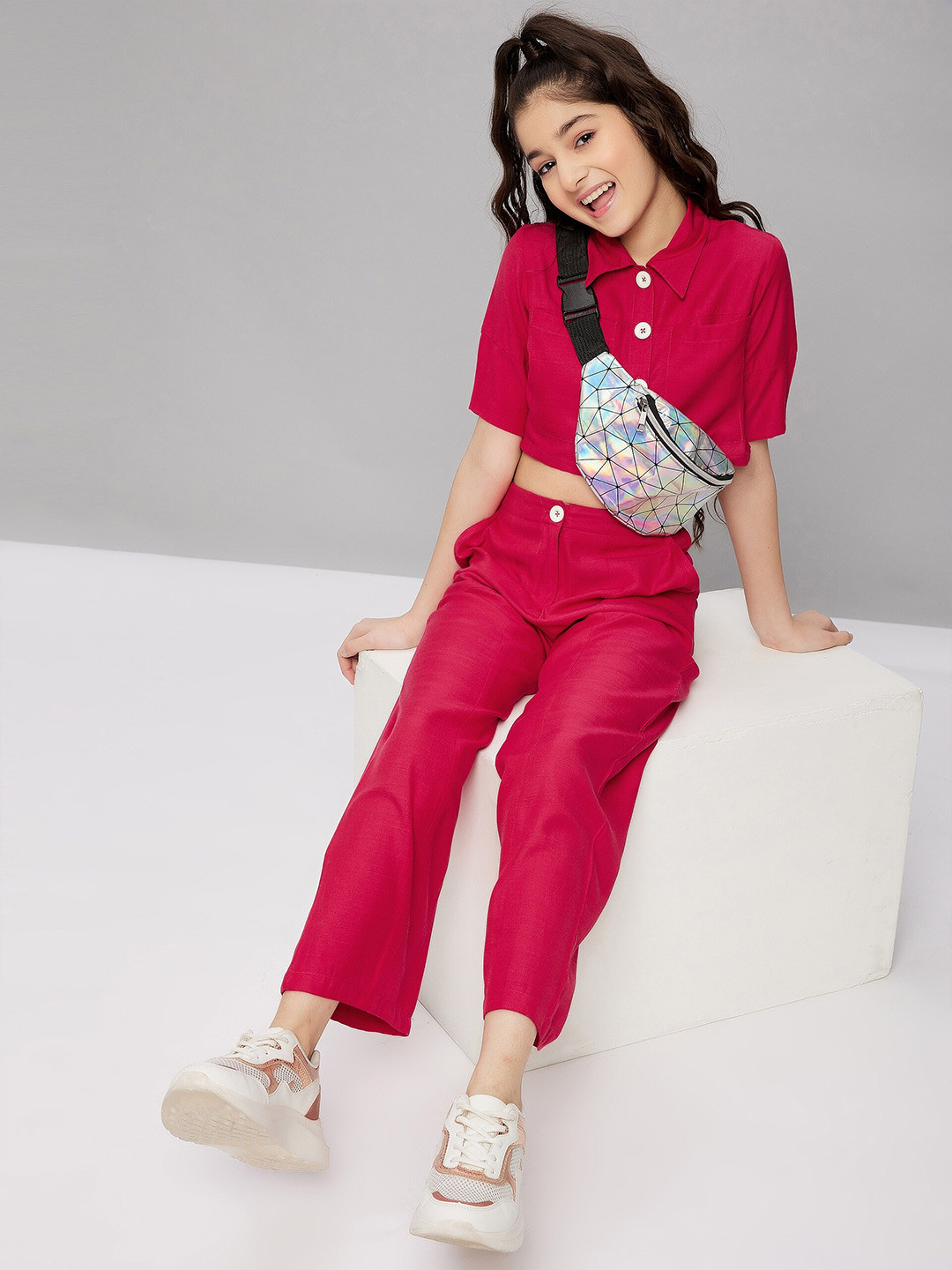 

Stylo Bug Girls Shirt Collar Top And Trousers, Magenta