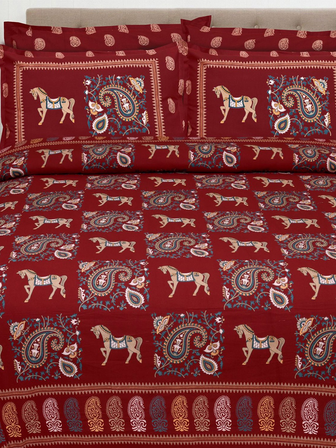 

Bombay Spreads Red & Blue Ethnic Motifs Cotton 210 TC King Bedsheet with 2 Pillow Covers