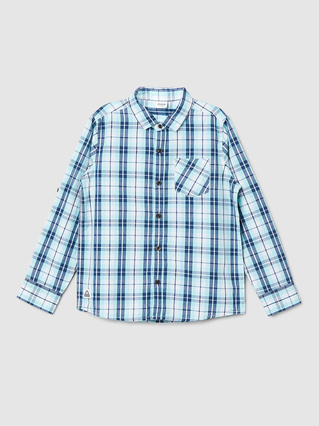 

max Boys Tartan Checks Cotton Shirt, Blue