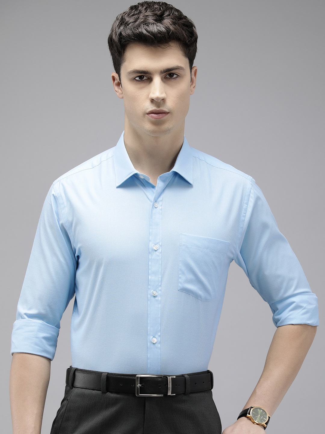 

Park Avenue Slim Fit Micro Checked Formal Shirt, Blue