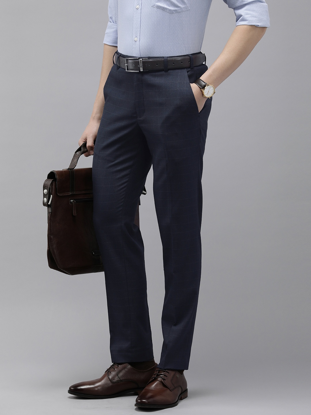 

Park Avenue Men Neo Fit Checked Formal Trousers, Navy blue