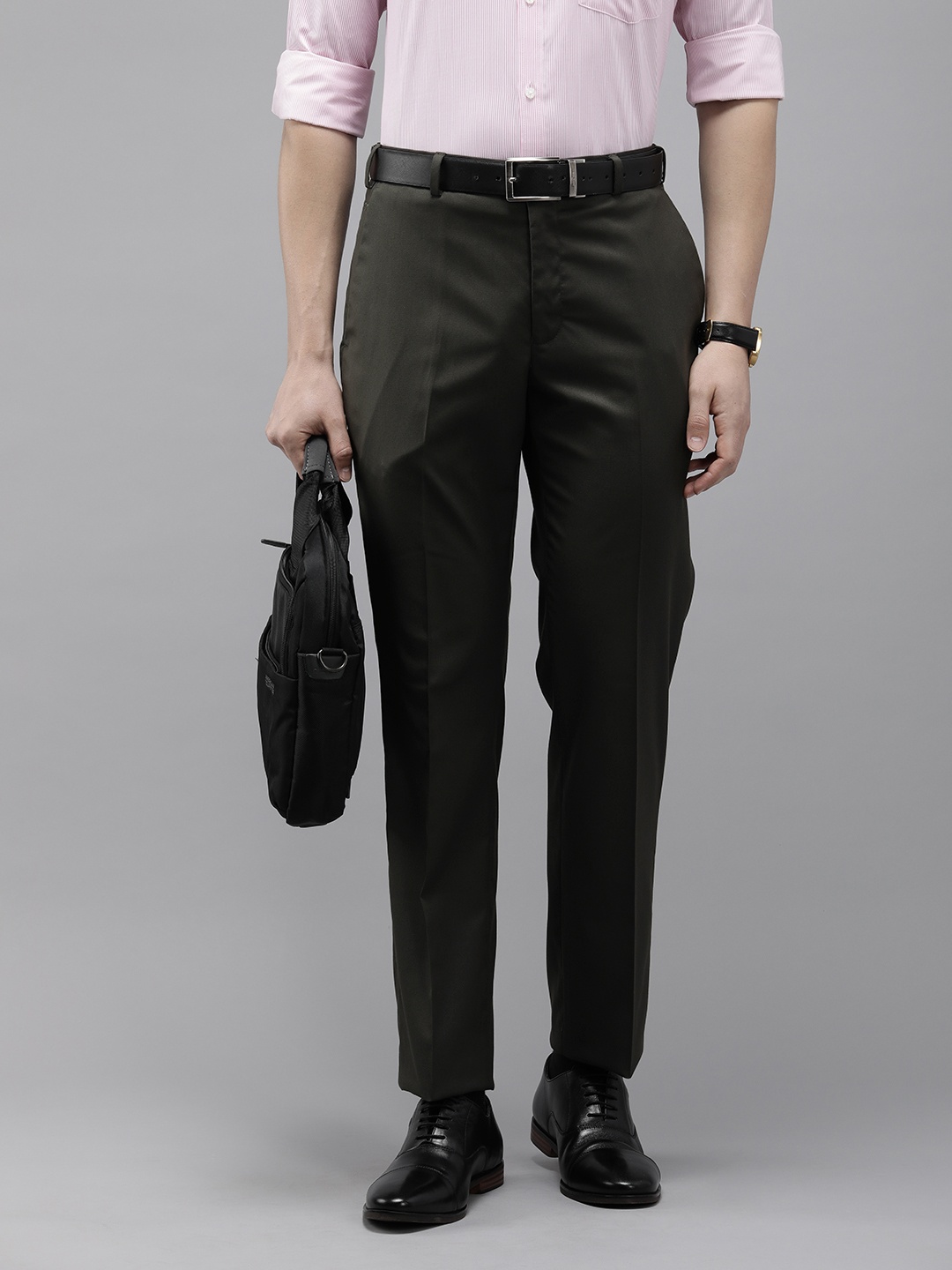 

Park Avenue Men Textured Formal Trousers, Olive