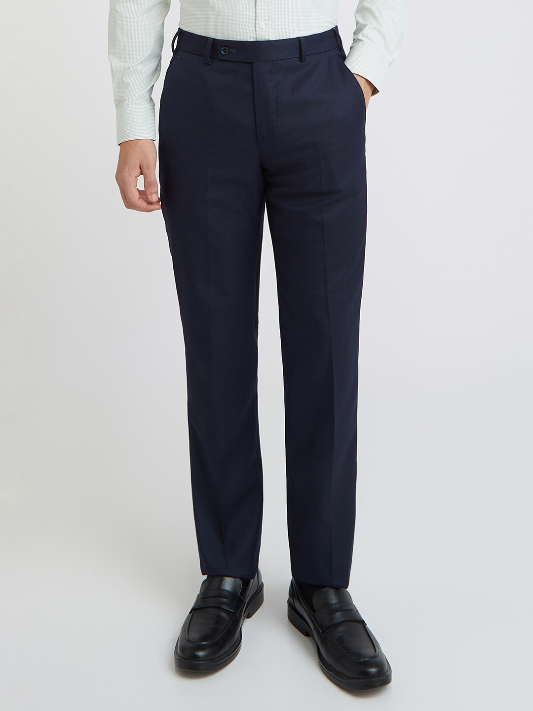 

Park Avenue Men Textured Formal Trousers, Navy blue