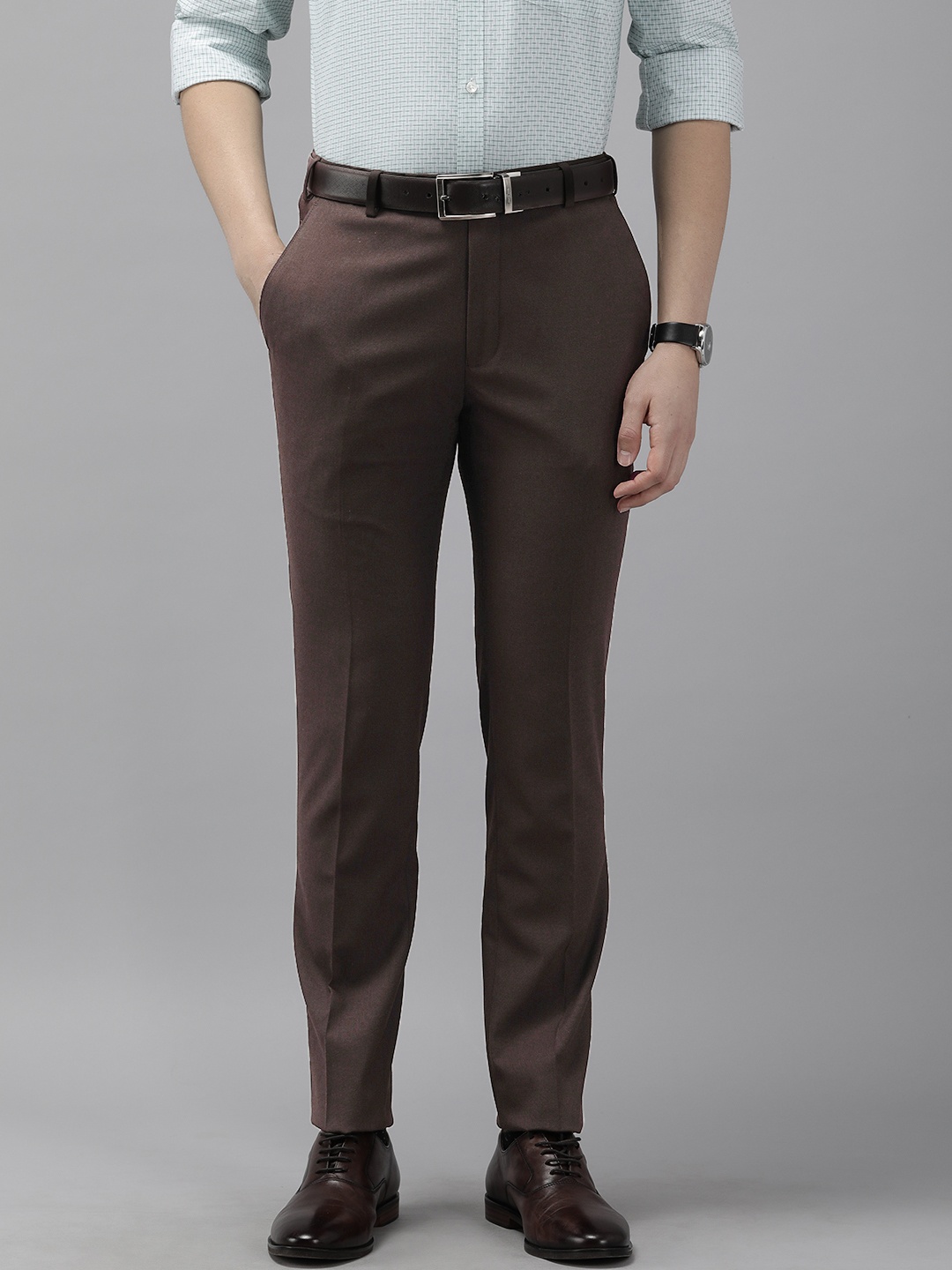 

Park Avenue Men Mid Rise Super Slim Fit Formal Trousers, Brown