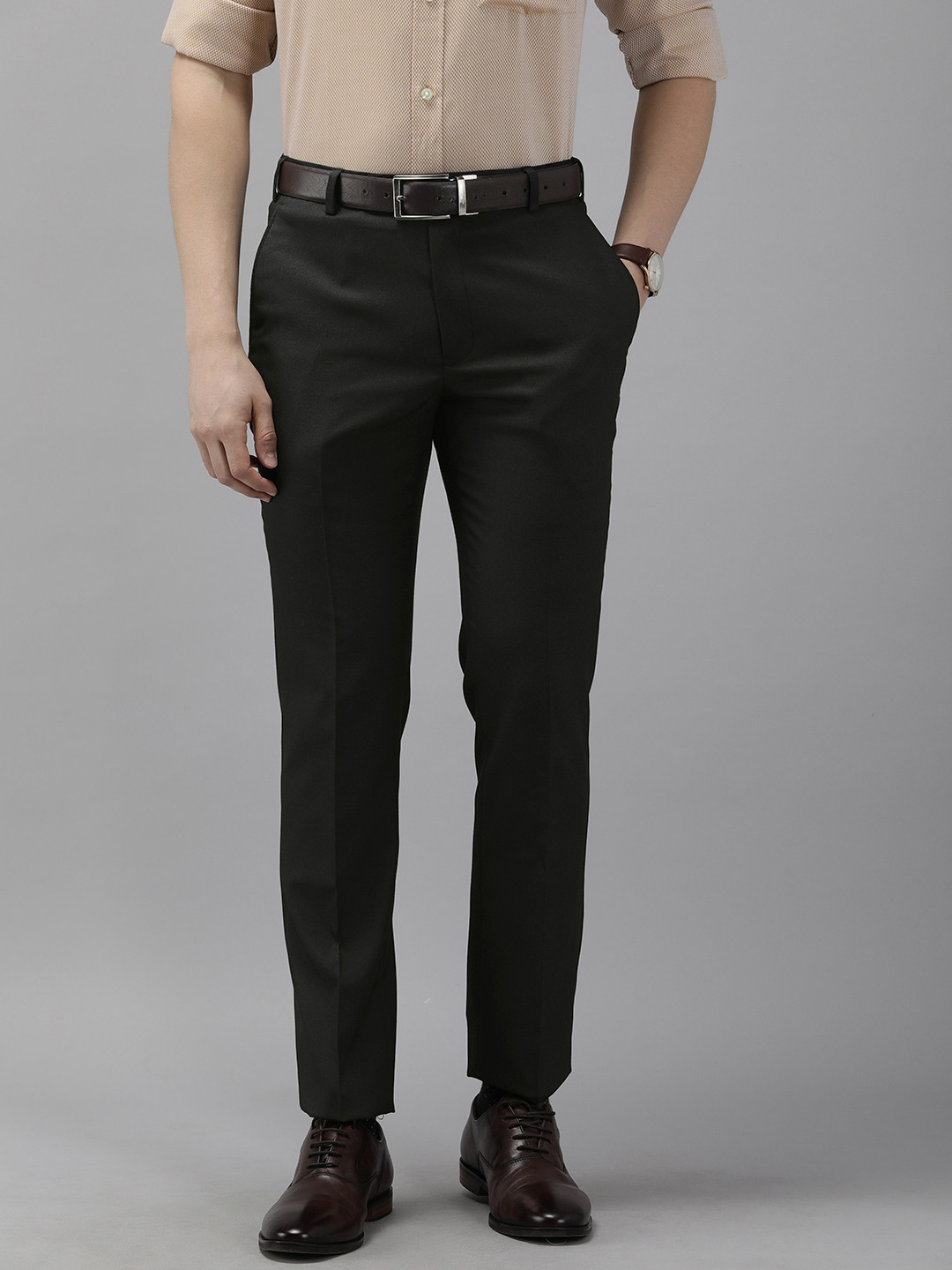 

Park Avenue Men Textured Super Slim Fit Formal Trouser, Black