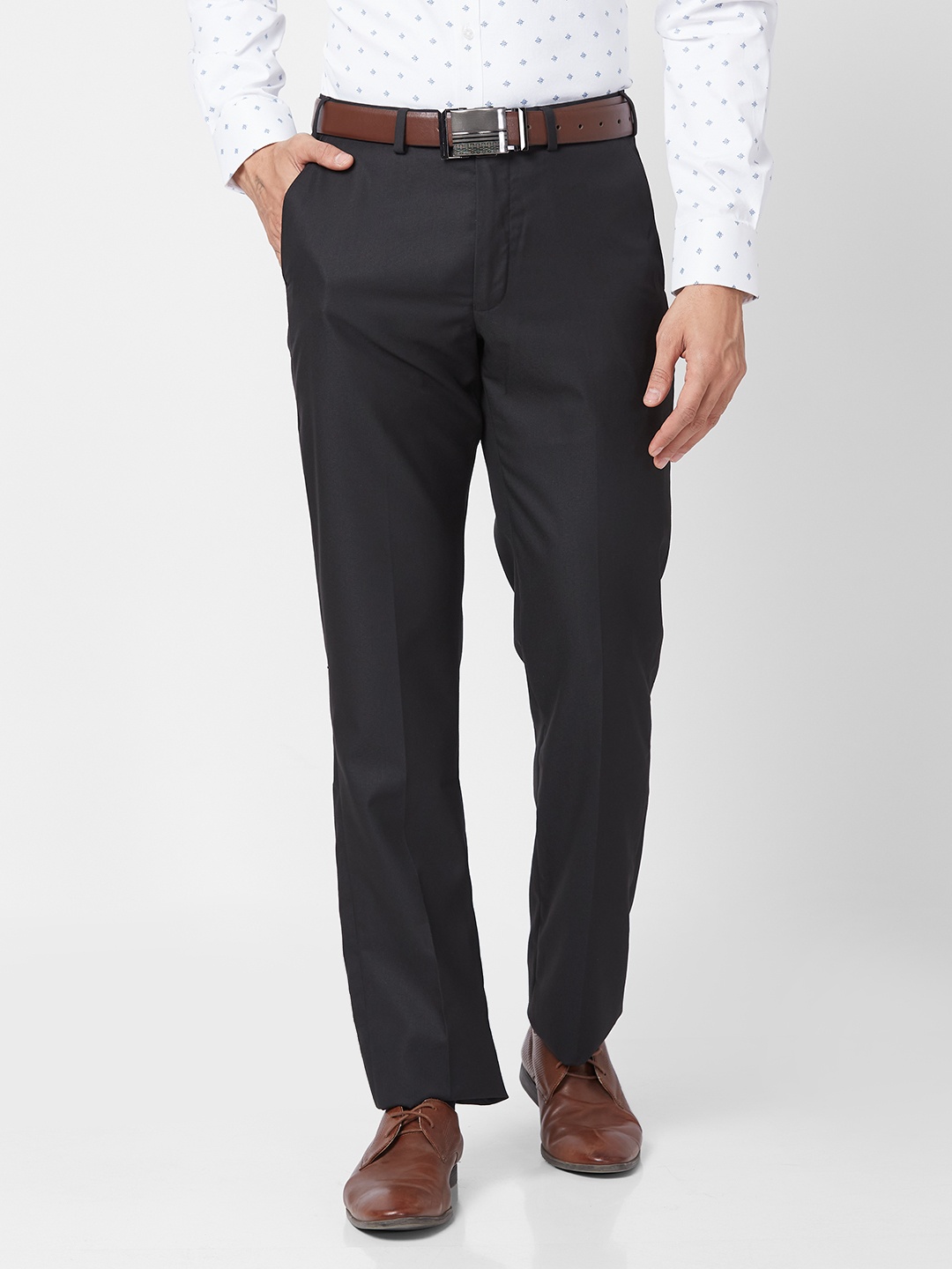

Park Avenue Men Textured Formal Trousers, Black