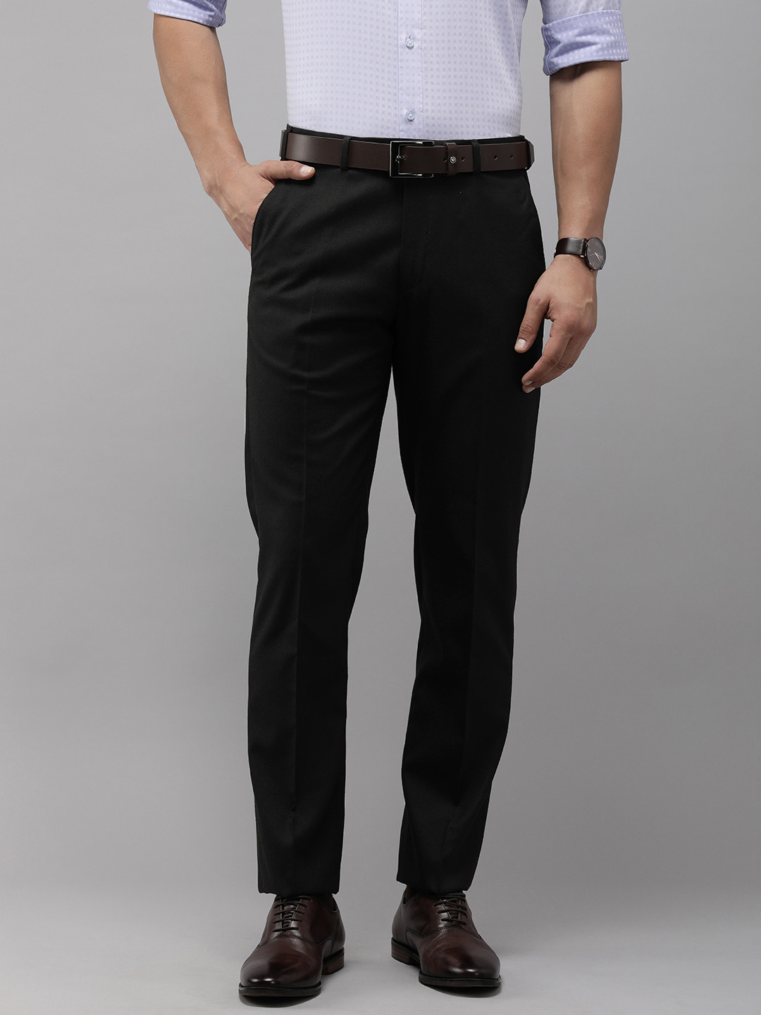 

Park Avenue Men Solid Mid Rise Formal Trousers, Black