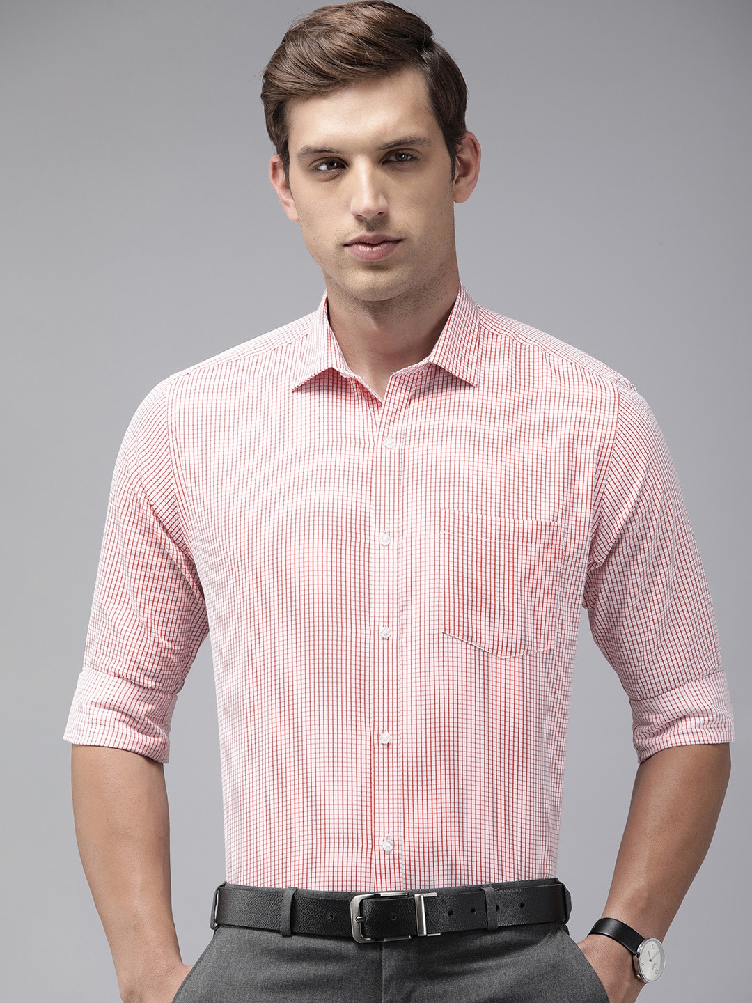 

Park Avenue Slim Fit Grid Tattersall Checked Formal Shirt, White
