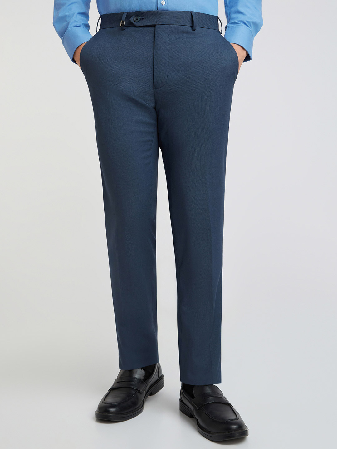

Park Avenue Men Self Design Textured Neo Fit Formal Trousers, Blue