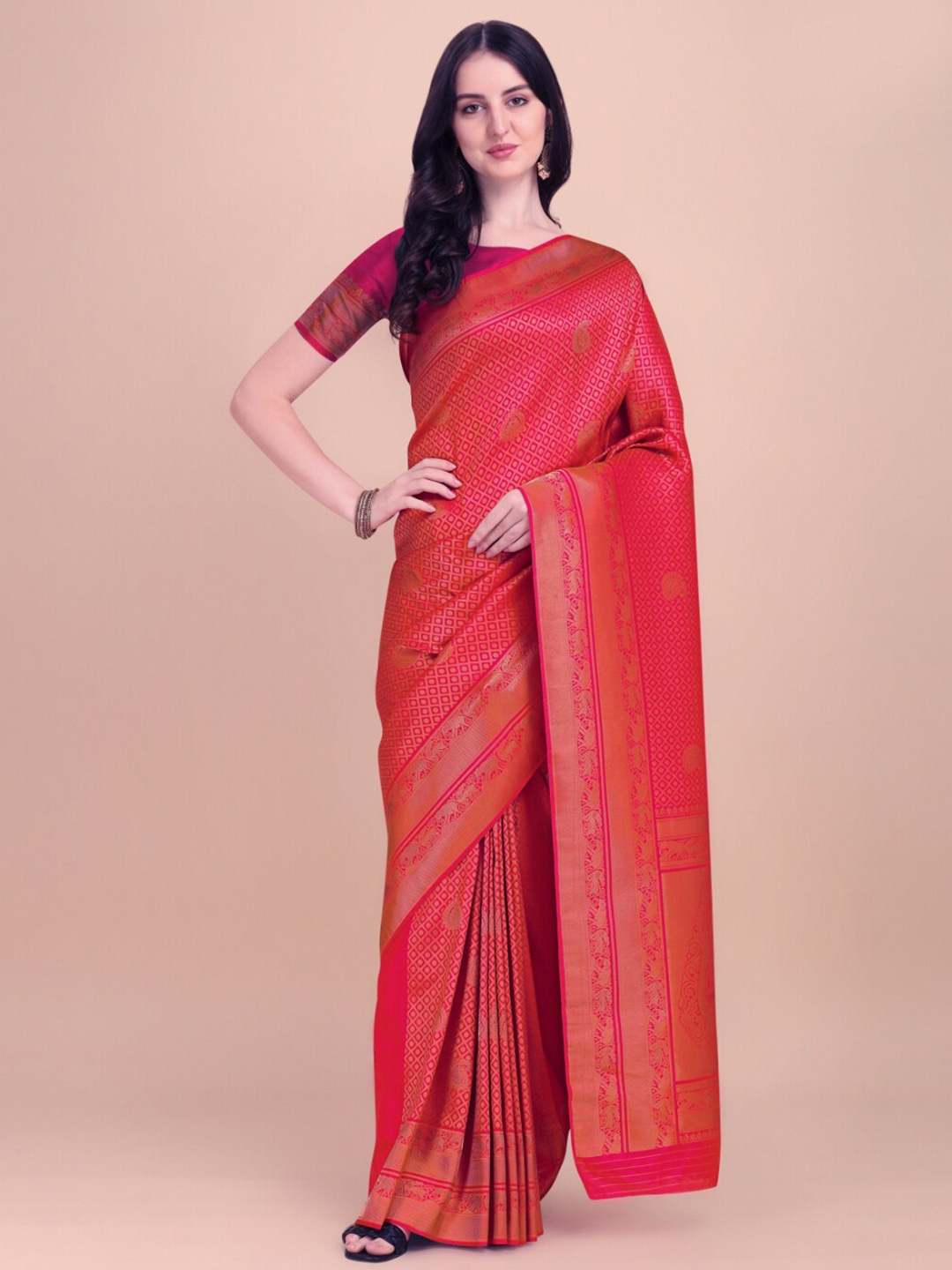 

NK Textiles Kanjeevaram Saree, Pink