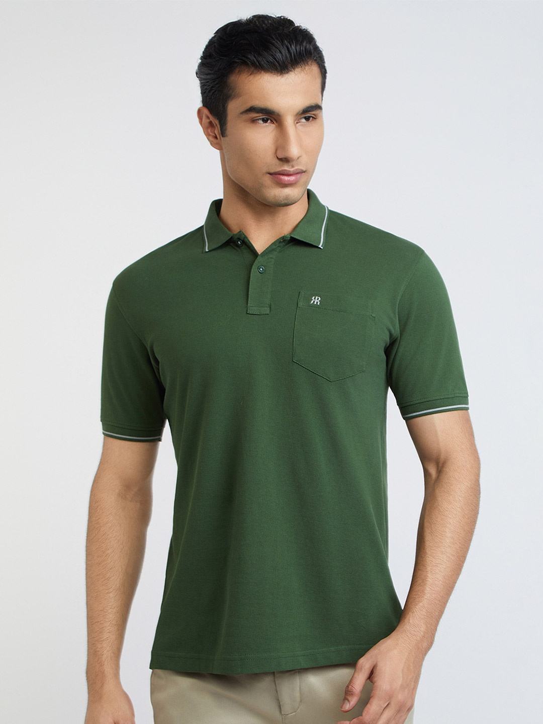 

Raymond Pure Cotton Modern Fit Polo Collar Casual T-shirt, Green