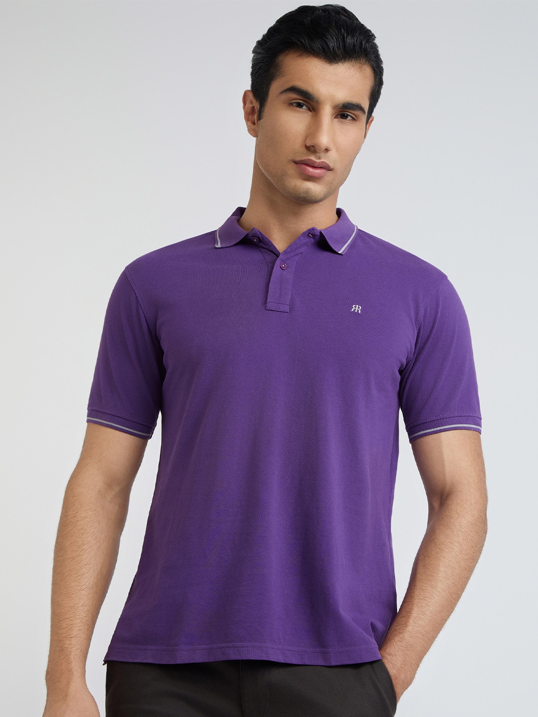 

Raymond Pure Cotton Modern Fit Polo Collar Casual T-shirt, Violet