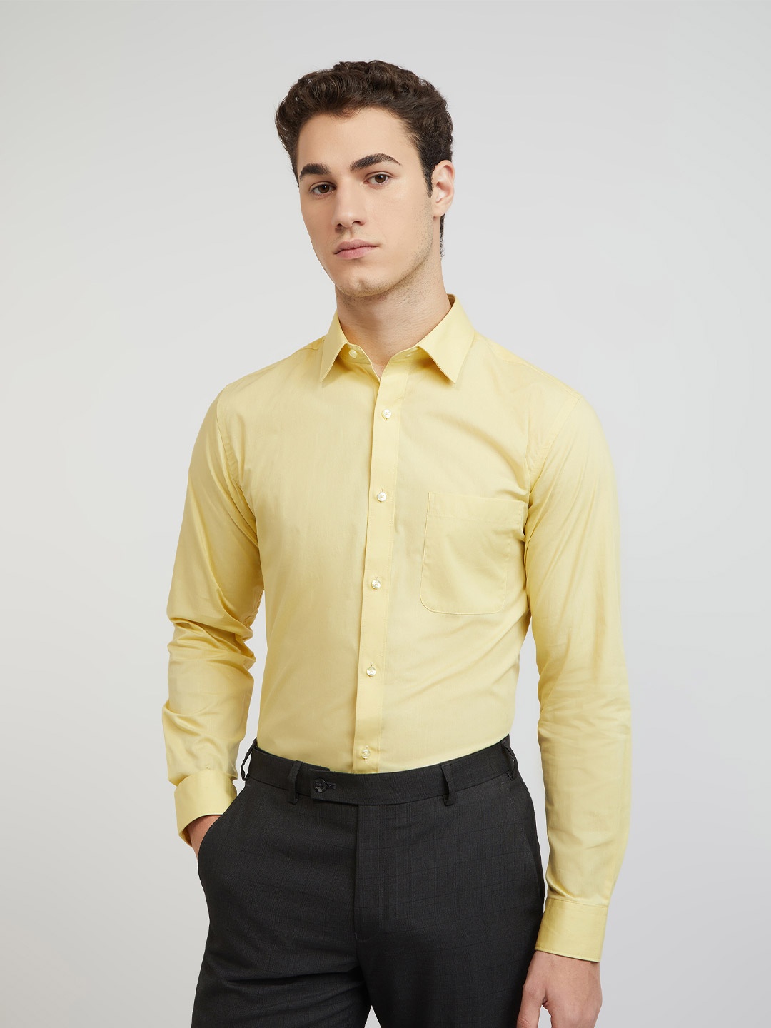 

Raymond Solid Slim Fit Pure Cotton Formal Shirt, Yellow