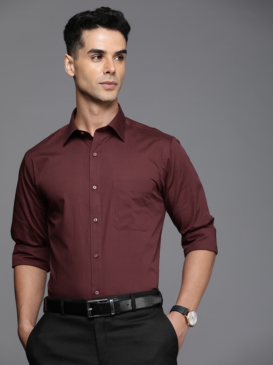 

Raymond Pure Cotton Slim Fit Opaque Formal Shirt, Maroon