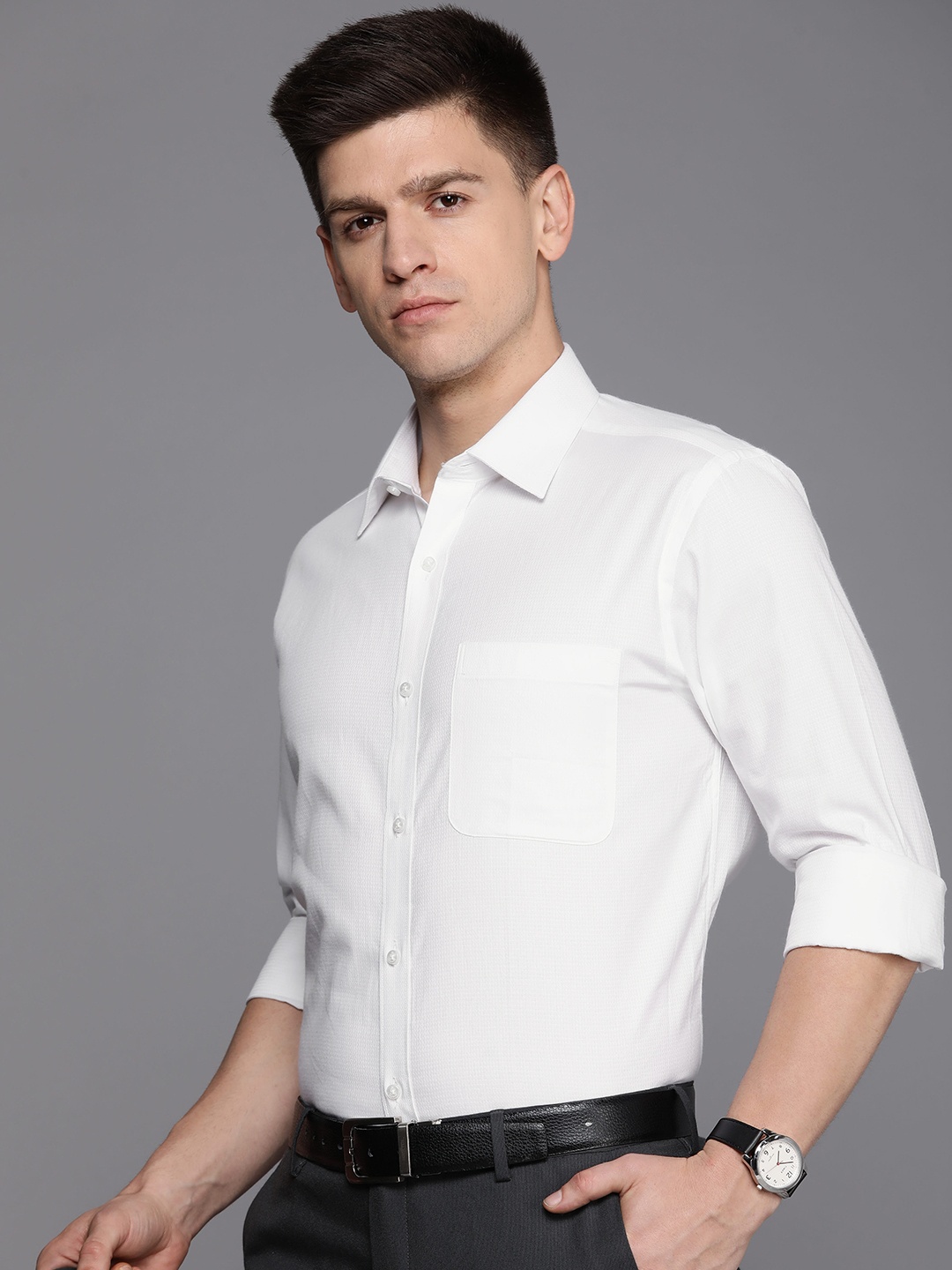 

Raymond Self Design Slim Fit Pure Cotton Formal Shirt, White