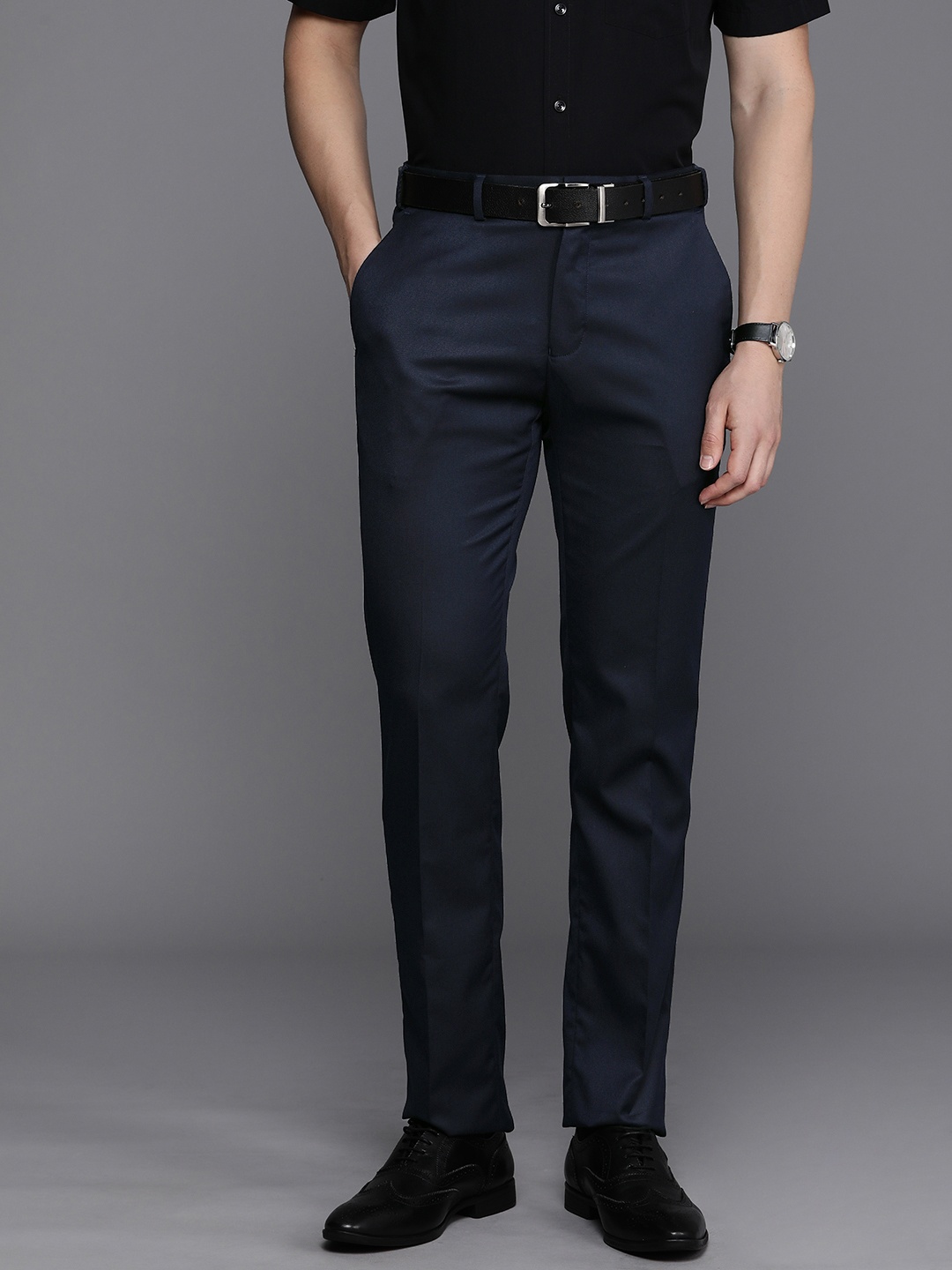 

Raymond Men Slim Fit Trousers, Navy blue