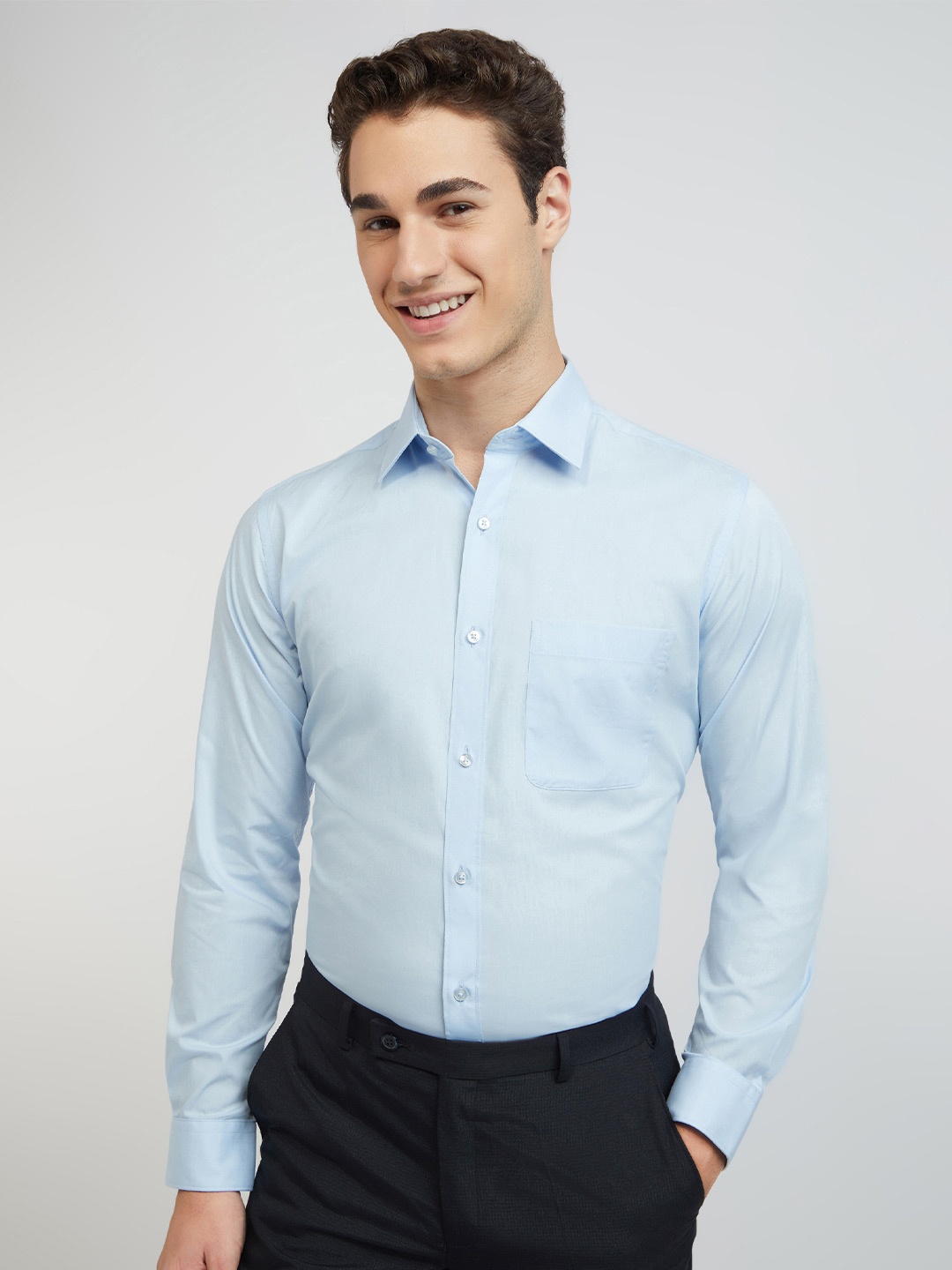 

Raymond Solid Slim Fit Pure Cotton Formal Shirt, Blue