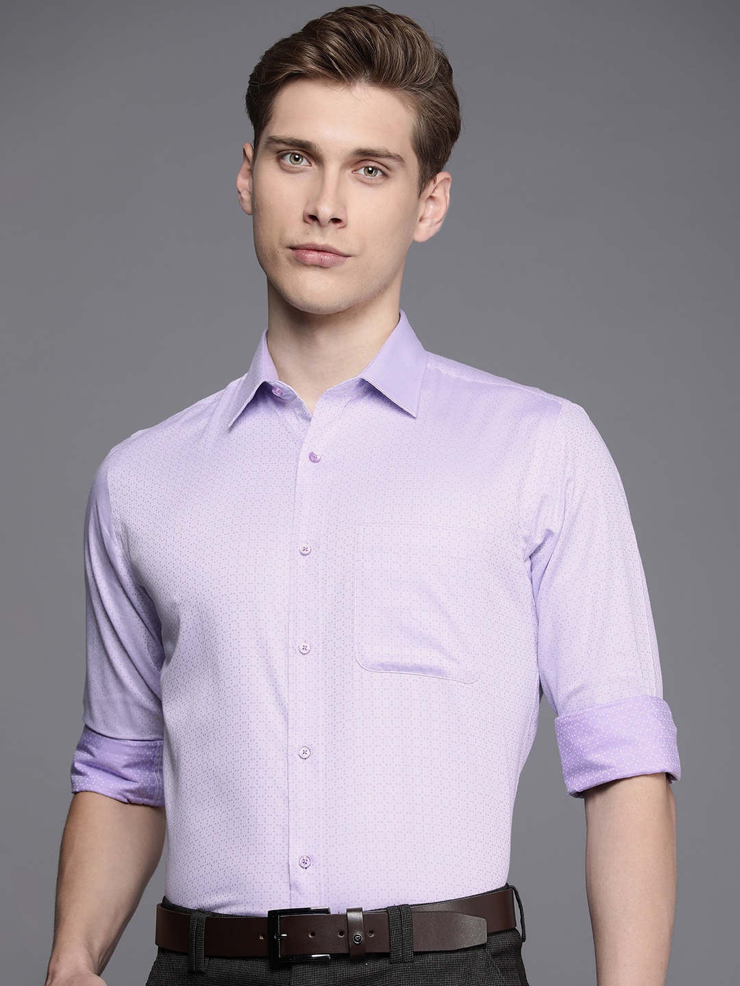 

Raymond Self Design Slim Fit Pure Cotton Opaque Formal Shirt, Lavender