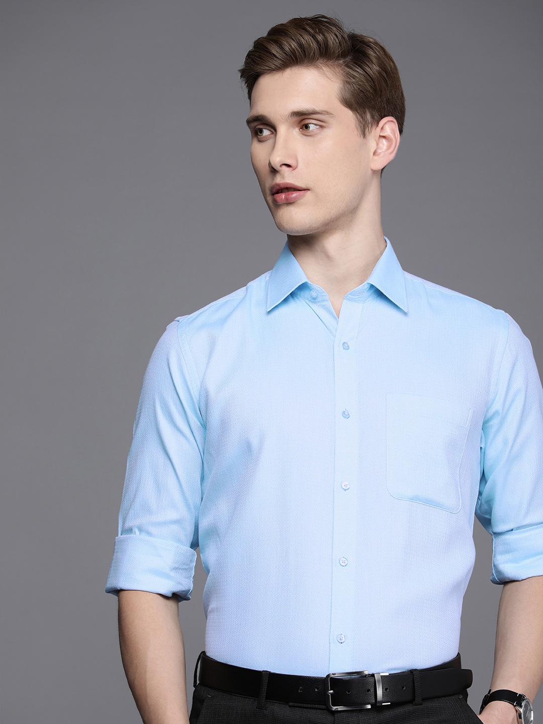 

Raymond Self Design Pure Cotton Opaque Formal Shirt, Blue