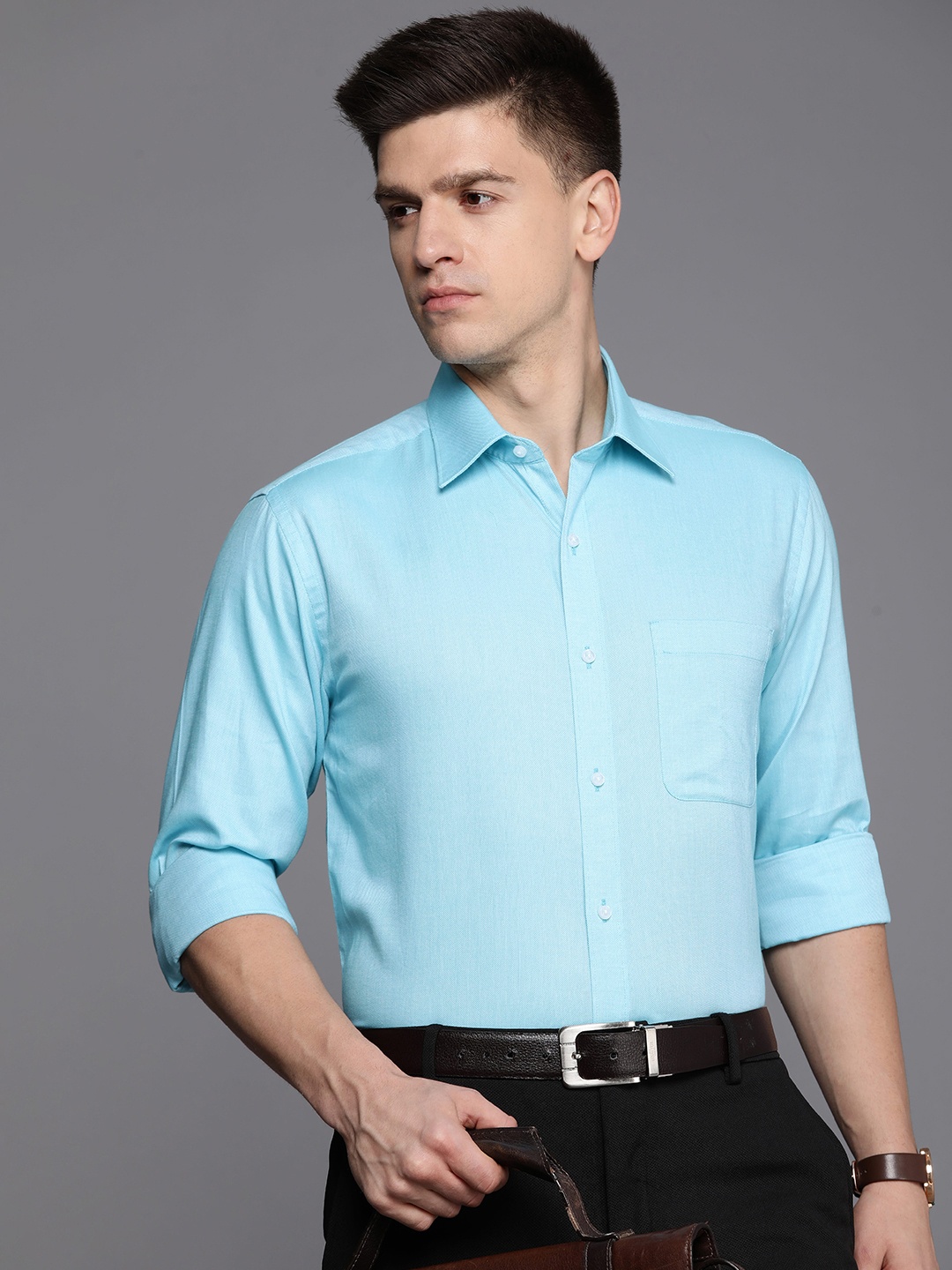 

Raymond Self Design Slim Fit Pure Cotton Formal Shirt, Blue