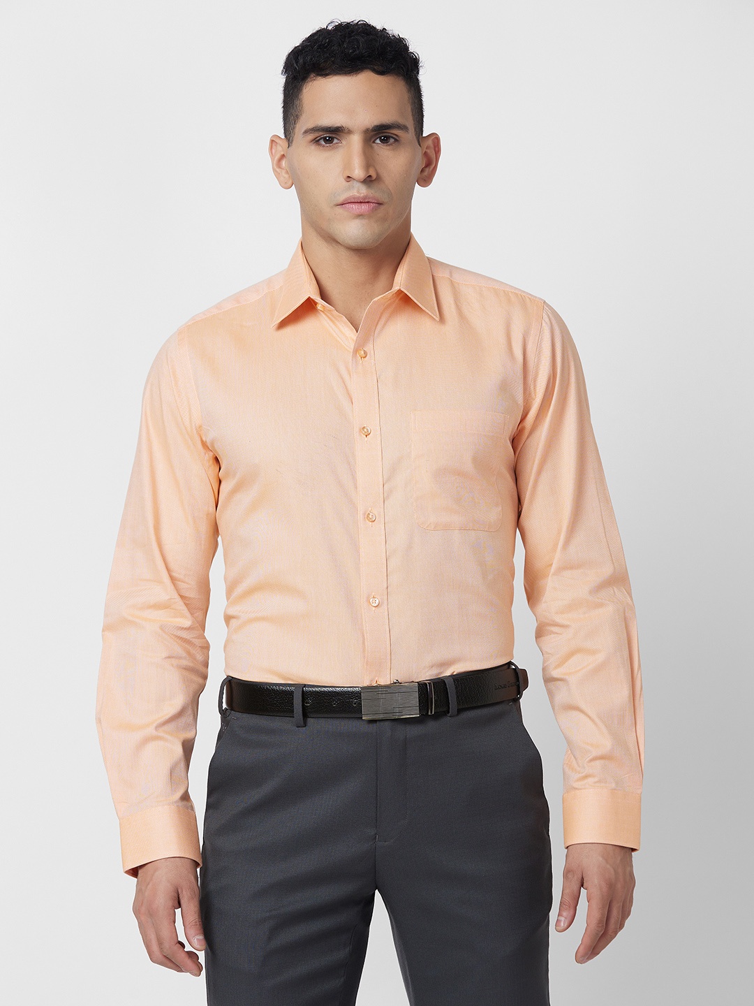 

Raymond Self Design Slim Fit Pure Cotton Formal Shirt, Orange