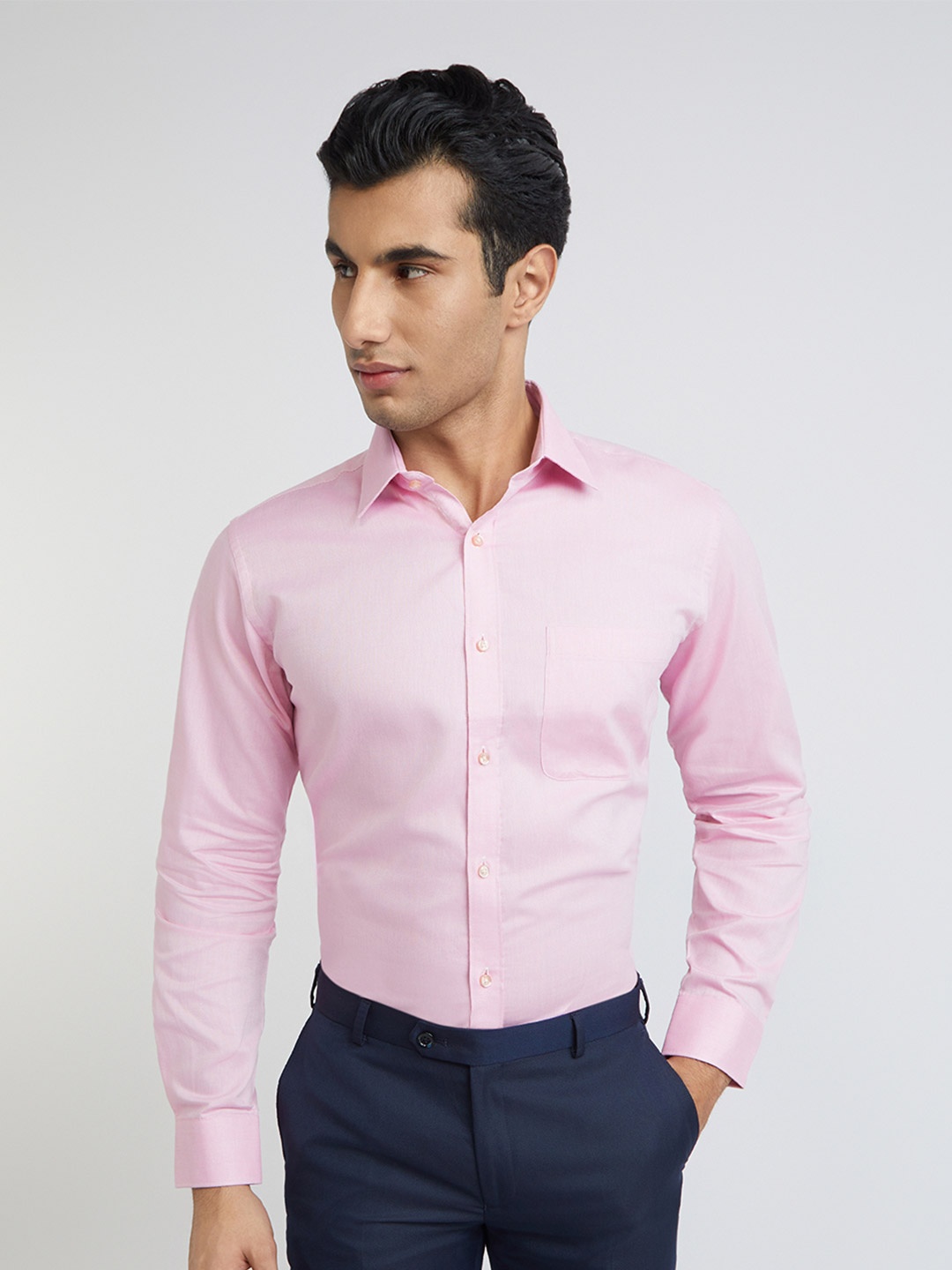 

Raymond Pure Cotton Slim Fit Opaque Formal Shirt, Pink