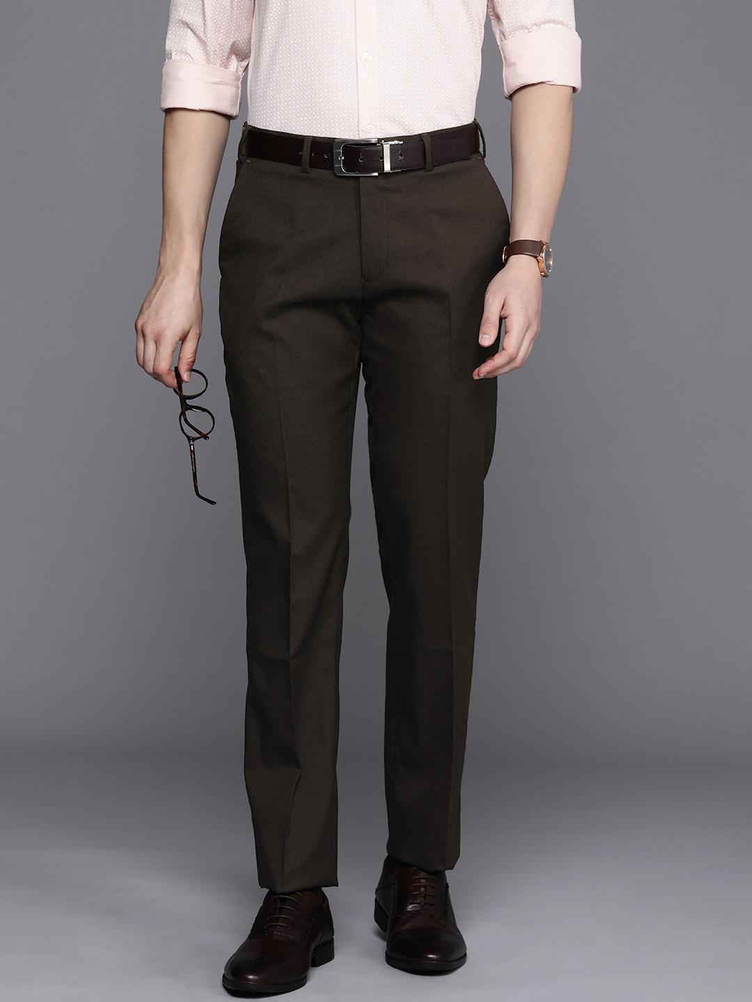 

Raymond Men Solid Slim Fit Formal Trousers, Brown