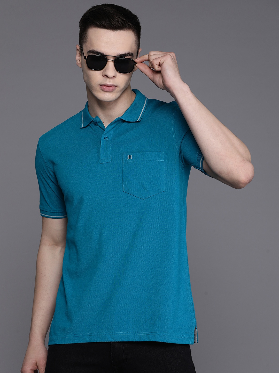 Raymond Pure Cotton Polo Collar T-shirt, Blue