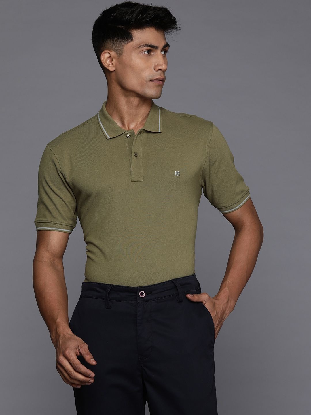 

Raymond Men Polo Collar Pure Cotton Contemporary Fit T-shirt, Olive