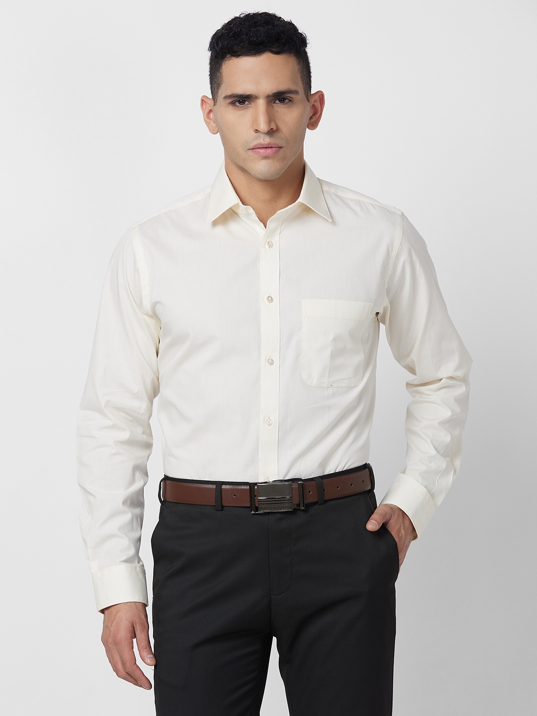 

Raymond Solid Slim Fit Pure Cotton Formal Shirt, Cream