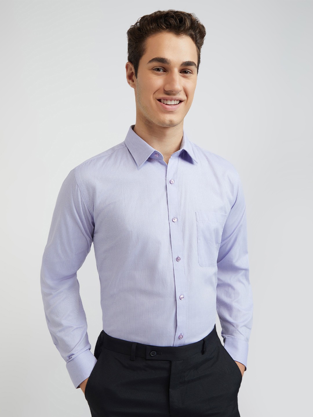

Raymond Self Design Slim Fit Pure Cotton Formal Shirt, Purple