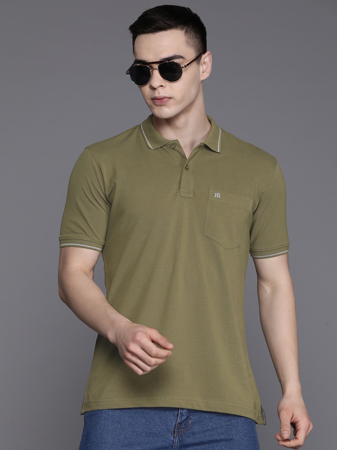 Raymond Pure Cotton Polo Collar T-shirt, Olive