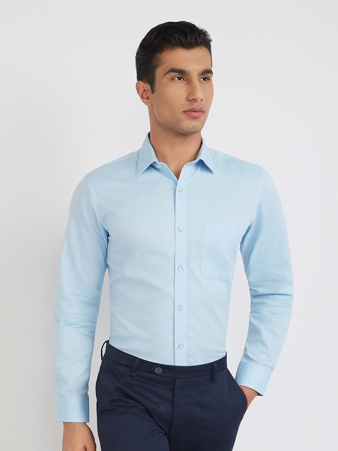 

Raymond Self Design Slim Fit Pure Cotton Formal Shirt, Blue