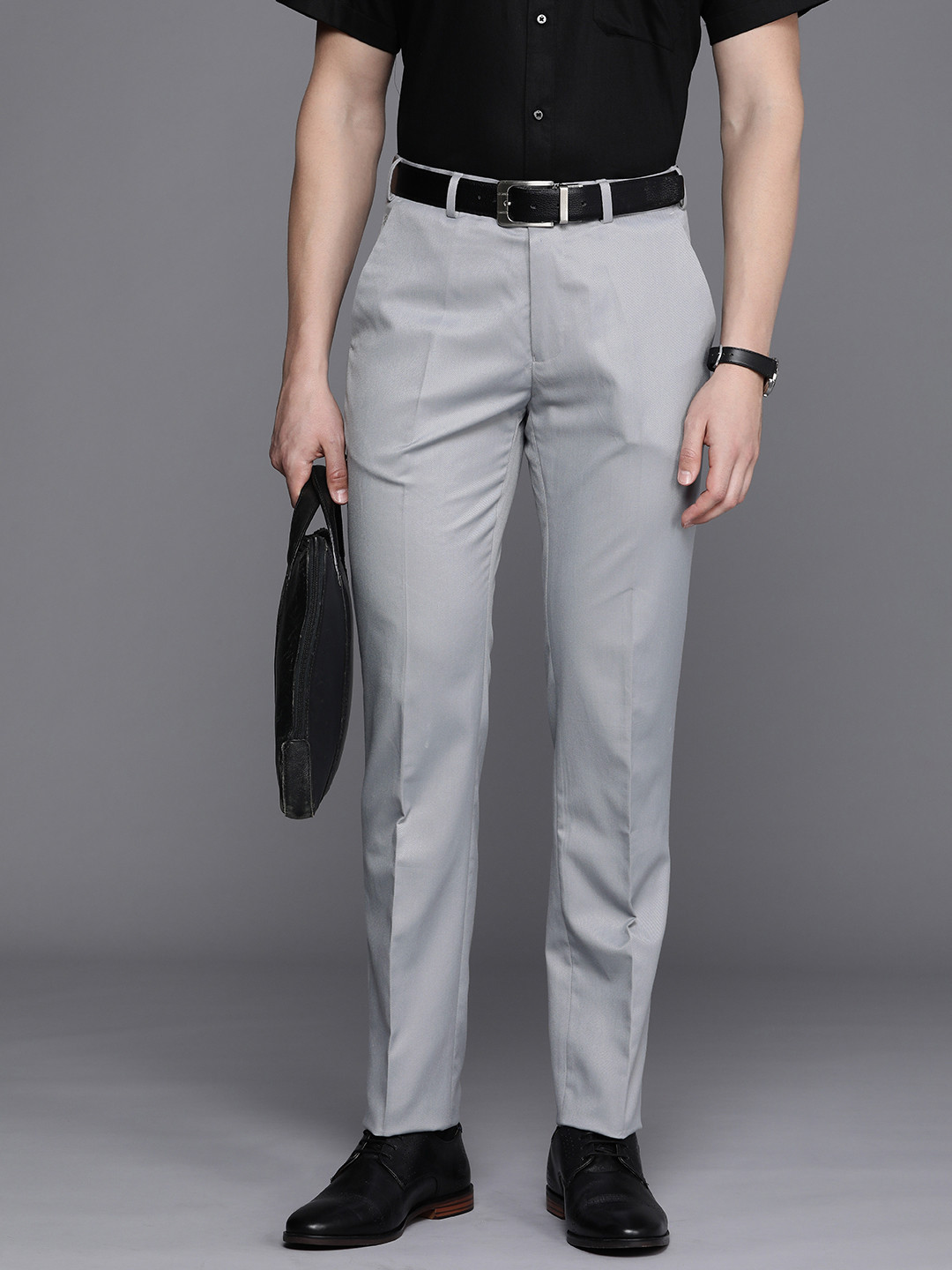 

Raymond Men Textured Slim Fit Formal Trousers, Grey