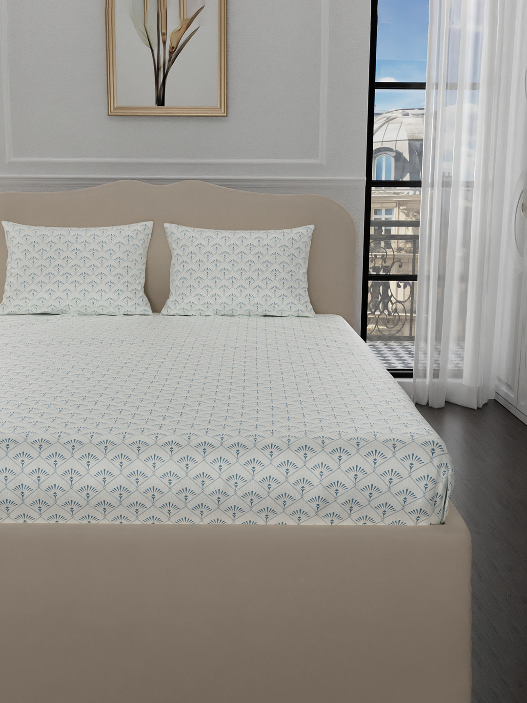 

Stoa Paris Elegance Collection Blue Geometric Print 300 TC King Satin Bedsheet Set