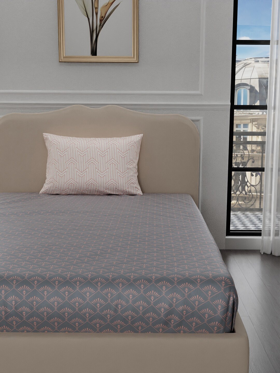 

Stoa Paris Elegance Collection Grey Ethnic Print 300 TC Single Bedsheet Set