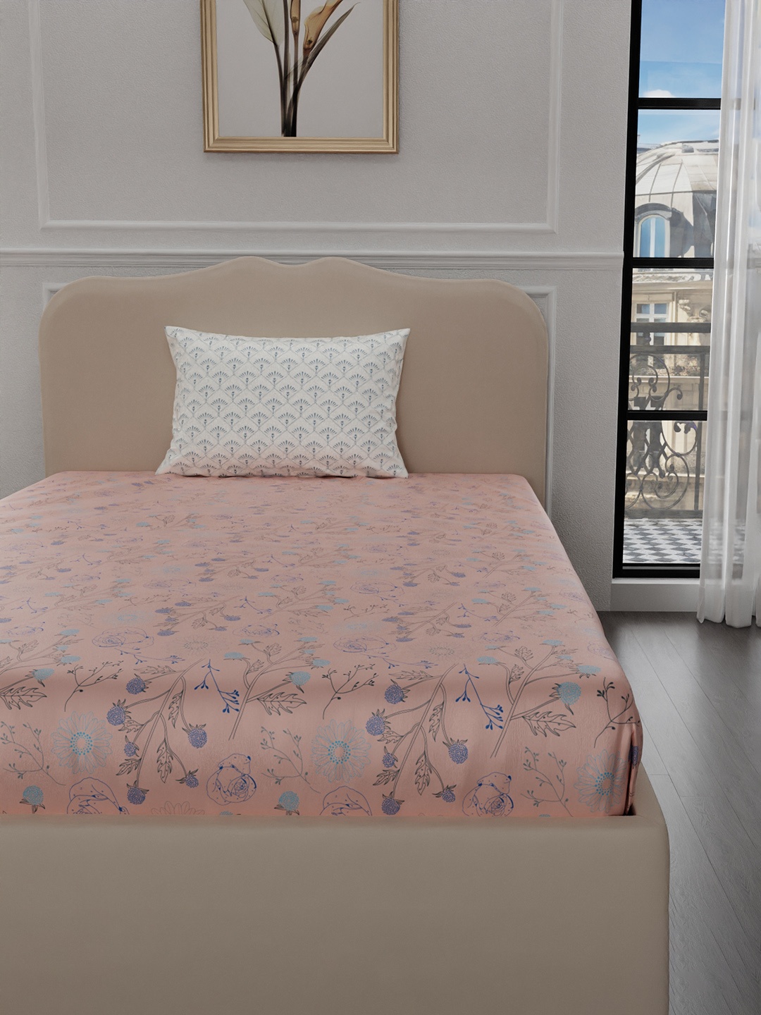 

Stoa Paris Elegance Collection Peach Floral 300 TC Single Satin Bedsheet Set