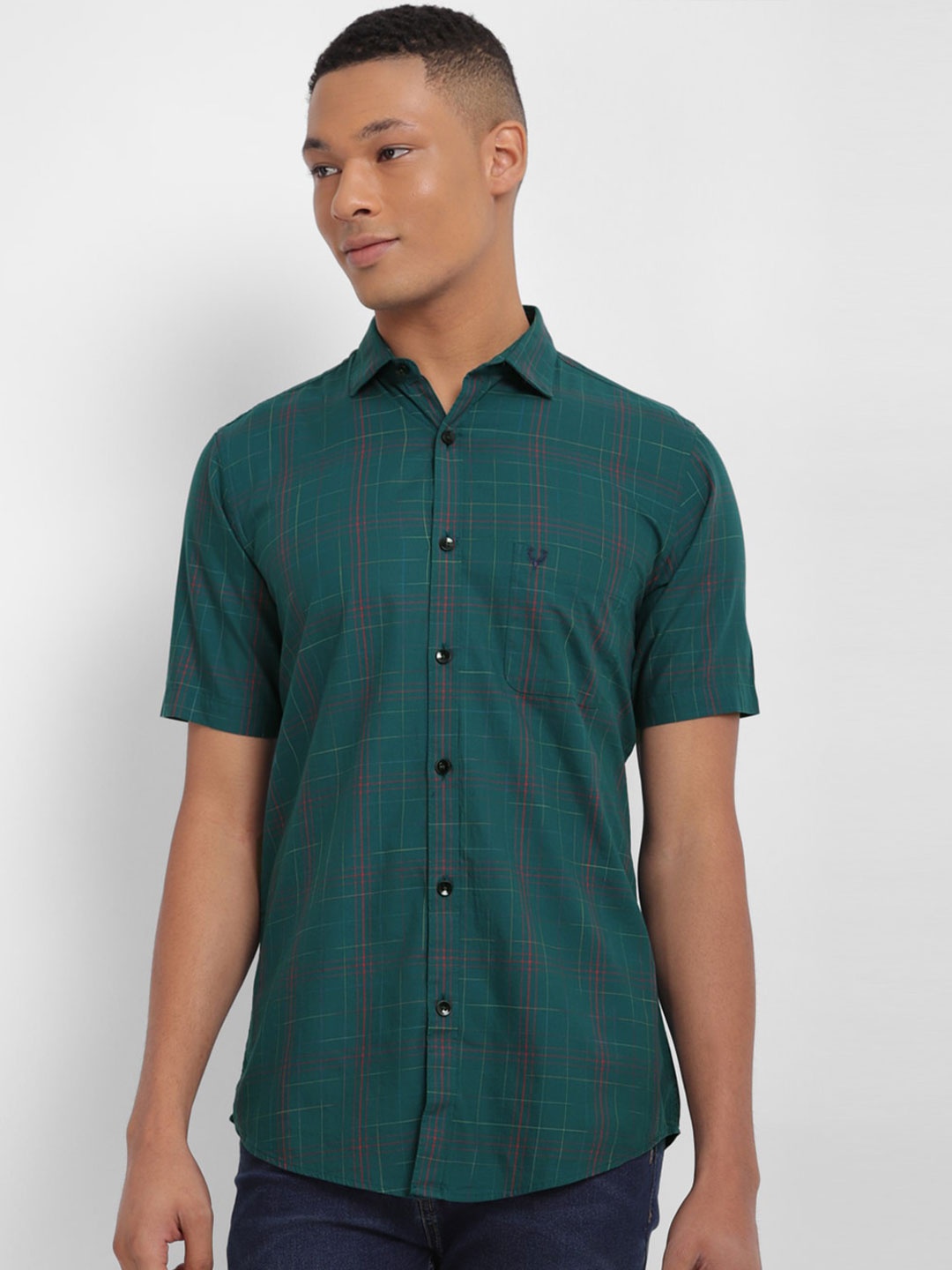 

Allen Solly Slim Fit Checked Cotton Casual Shirt, Green