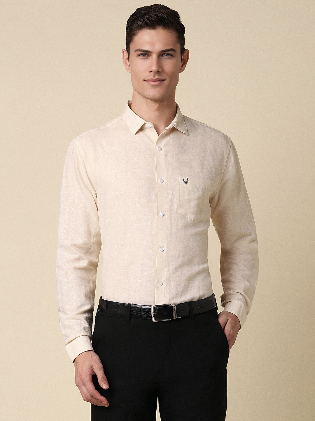 

Allen Solly Spread Collar Full Sleeves Slim Fit Formal Shirt, Beige