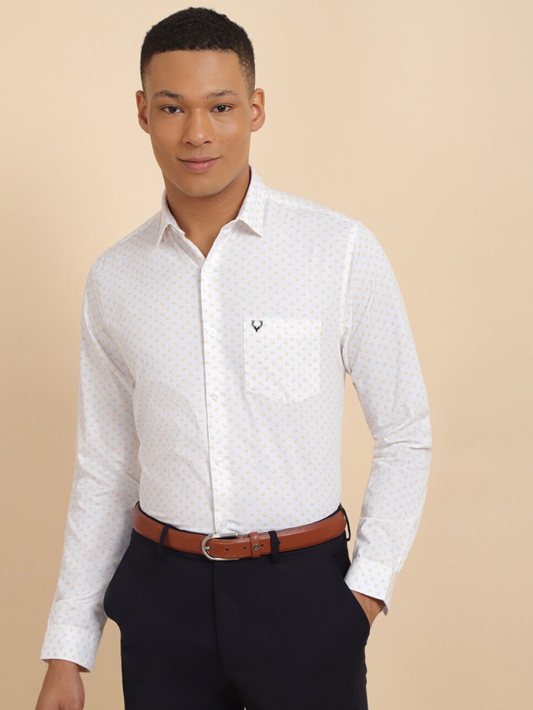 

Allen Solly Slim Fit Printed Spread Collar Long Sleeves Cotton Formal Shirt, White