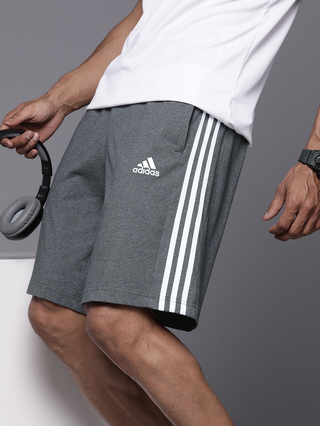 

ADIDAS Men Striped Sports Shorts, Grey