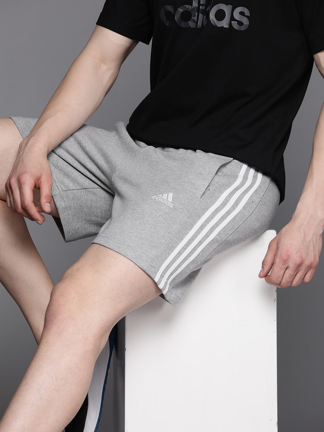 

ADIDAS Essentials French Terry 3-Striped Shorts, Grey melange