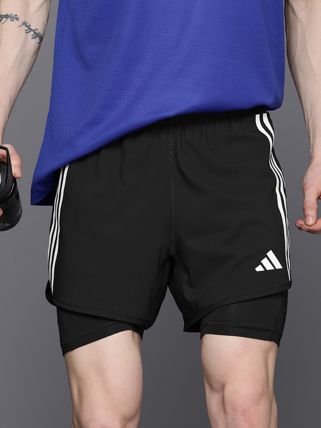 

ADIDAS Men 3-Striped Own The Run 2-in-1 Shorts, Black